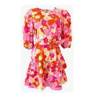 LaRoque Mini Dress Zoe Groovy Floral Belted Ruffle Hem Cotton